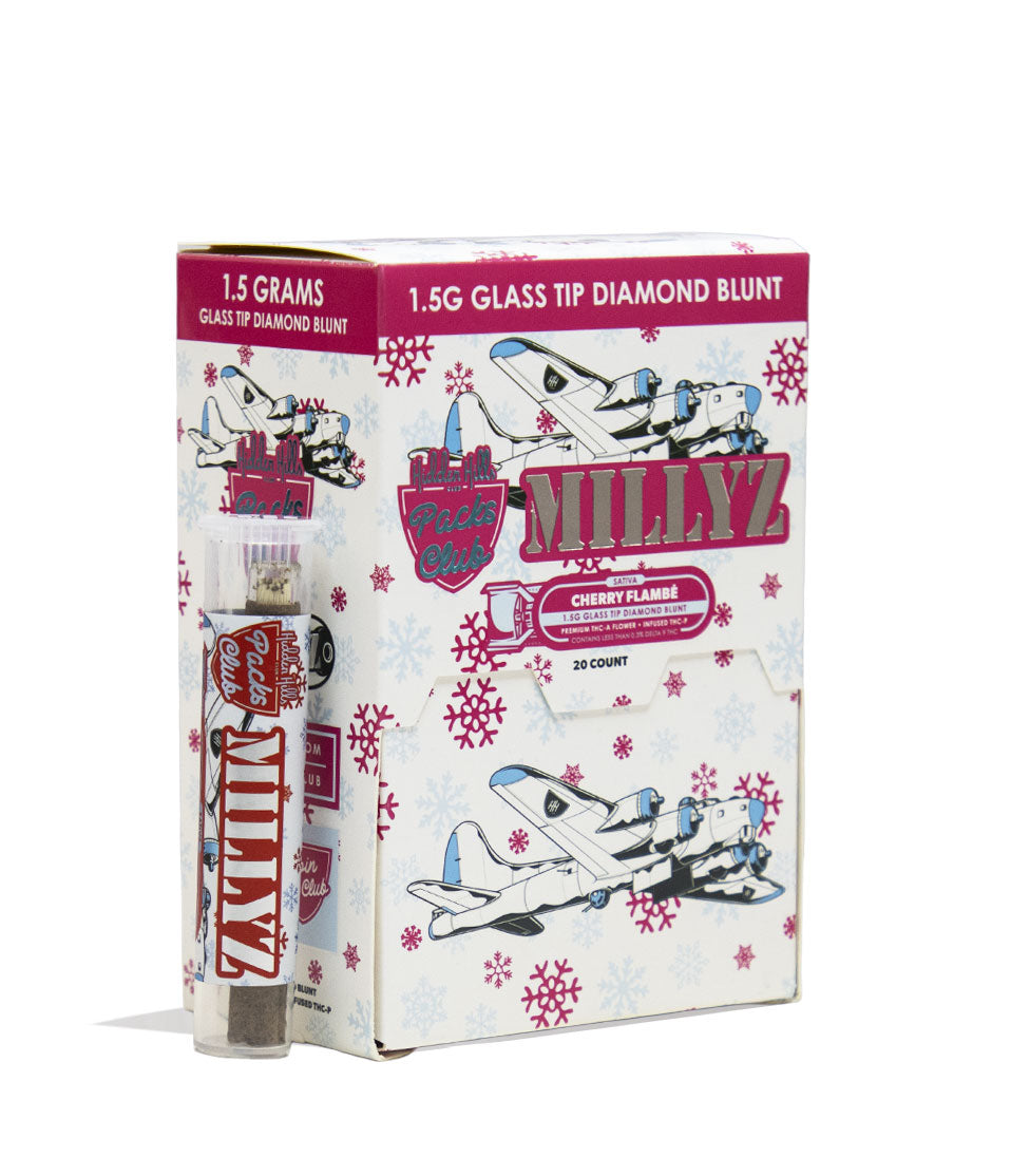 Cherry Flambe Hidden Hills Millyz 1.5g THC-A and Infused THC-P Glass Tip Pre Rolls 20pk Front View on White Background