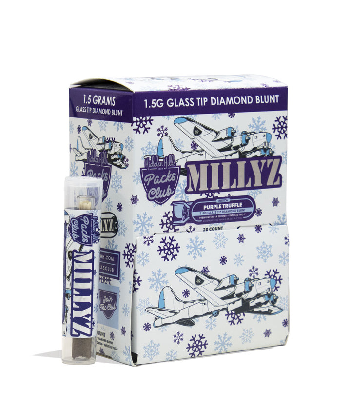 Purple Truffle Hidden Hills Millyz 1.5g THC-A and Infused THC-P Glass Tip Pre Rolls 20pk Front View on White Background
