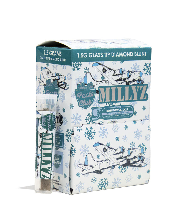 Rainbowlato 22 Hidden Hills Millyz 1.5g THC-A and Infused THC-P Glass Tip Pre Rolls 20pk Front View on White Background