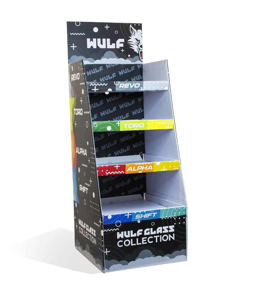 Wulf Mods Glass Mini Rig 48pk POP Cardboard Display Angle View on White Background