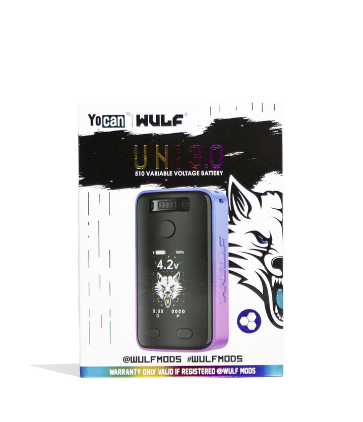 Full Color Wulf Mods UNI 3.0 Universal Variable Voltage Battery Packaging Front View on White Background