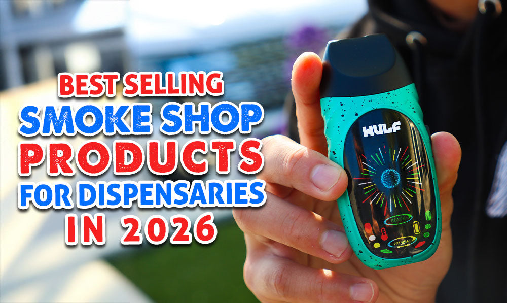 man with hoodie holding the Wulf Faze Dry Herb Vaporizer outside with text