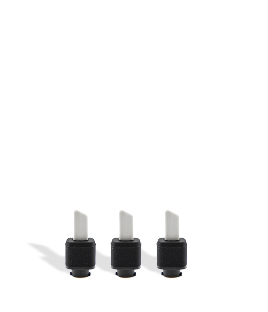 Three black saber replacement tips on a white background
