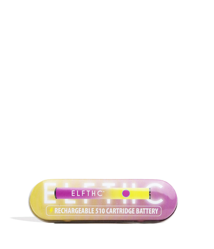 Yellow-Purple Elf Hardware 510 Rechargeable Stick Battery Packaging Front View on White Background