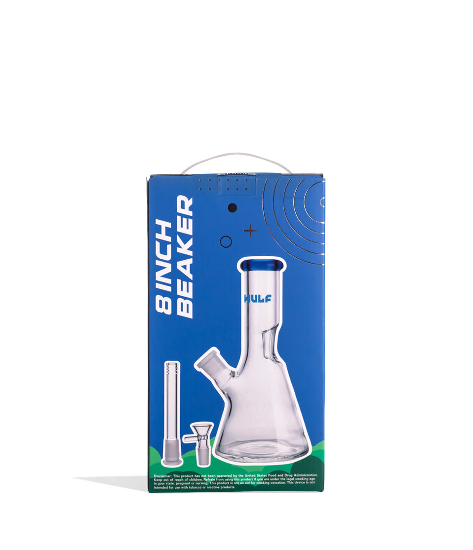 Blue Wulf Mods 5mm 8inch Beaker Water Pipe Packaging Back View on White Background