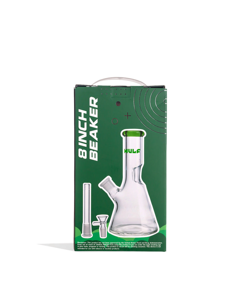 Green Wulf Mods 5mm 8inch Beaker Water Pipe Packaging Back View on White Background