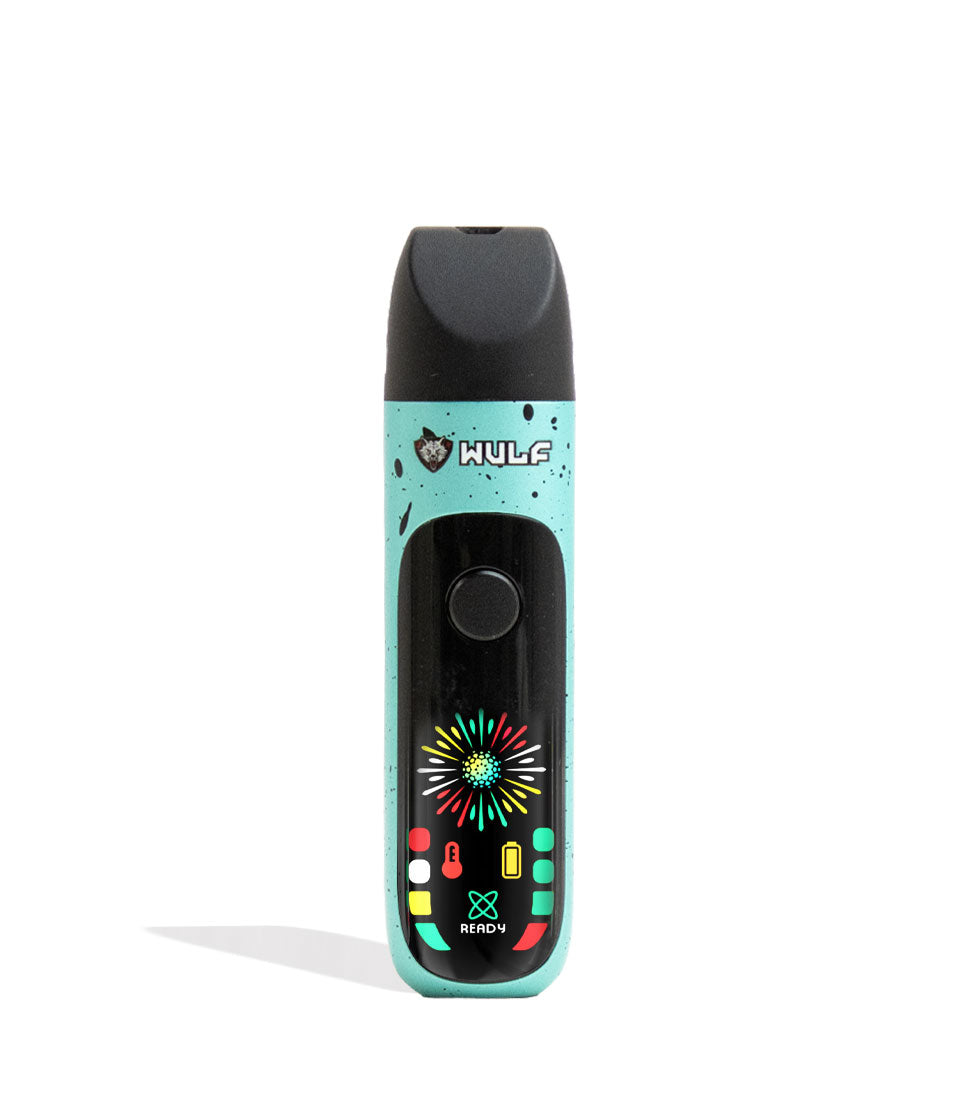 Teal-Black Spatter Wulf Mods Budr Portable Concentrate Vaporizer Front View on White Background
