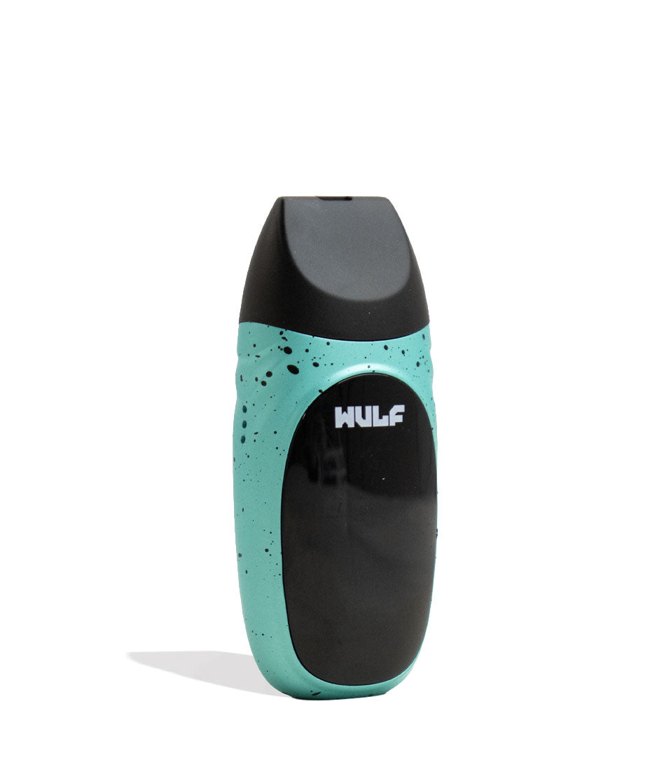 Teal-Black Spatter Wulf Mods Faze Portable Dry Herb Vaporizer Angle View on White Background