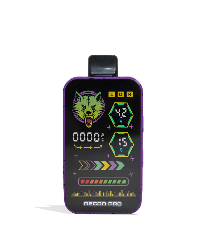 Purple Black Spatter Wulf Mods Recon Pro Dual 510 Voltage Battery 9pk Front View on White Background