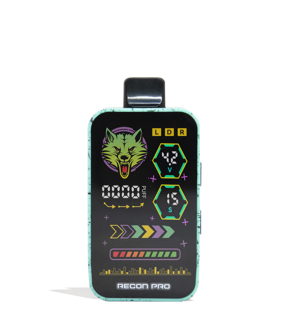 Teal Black Spatter Wulf Mods Recon Pro Dual 510 Voltage Battery 9pk Front View on White Background
