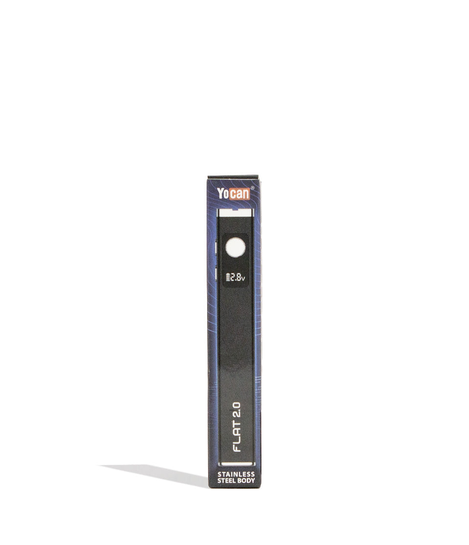 Black Yocan Flat 2.0 Variable Voltage Battery 12pk Packaging Front View on White Background