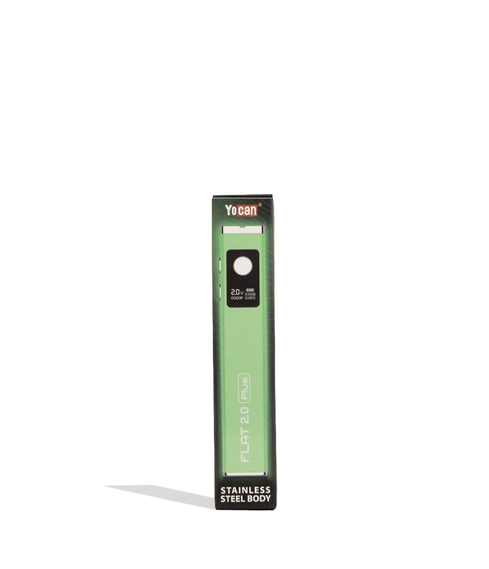 Green Yocan Flat Plus 2.0 Variable Voltage Battery 12pk Packaging Front View on White Background