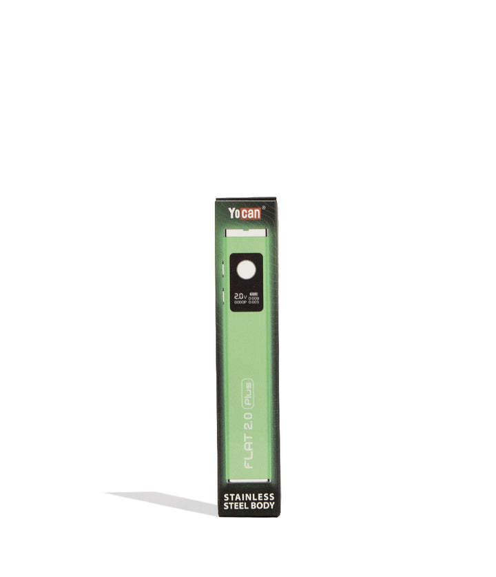 Green Yocan Flat Plus 2.0 Variable Voltage Battery 12pk Packaging Front View on White Background